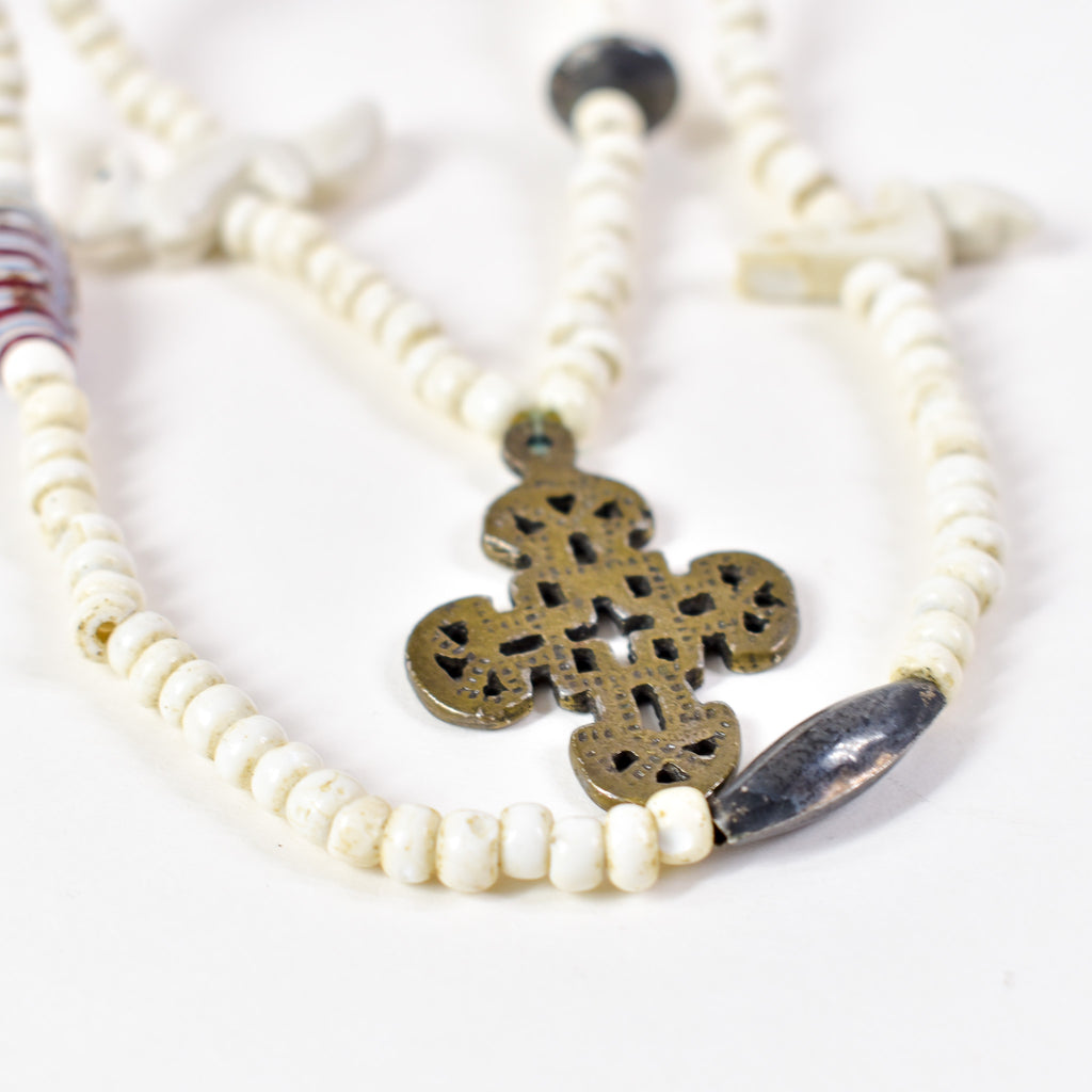 Venetian Trade Bead and Ethiopian Pendant Necklace Henry Collection 32 Inch