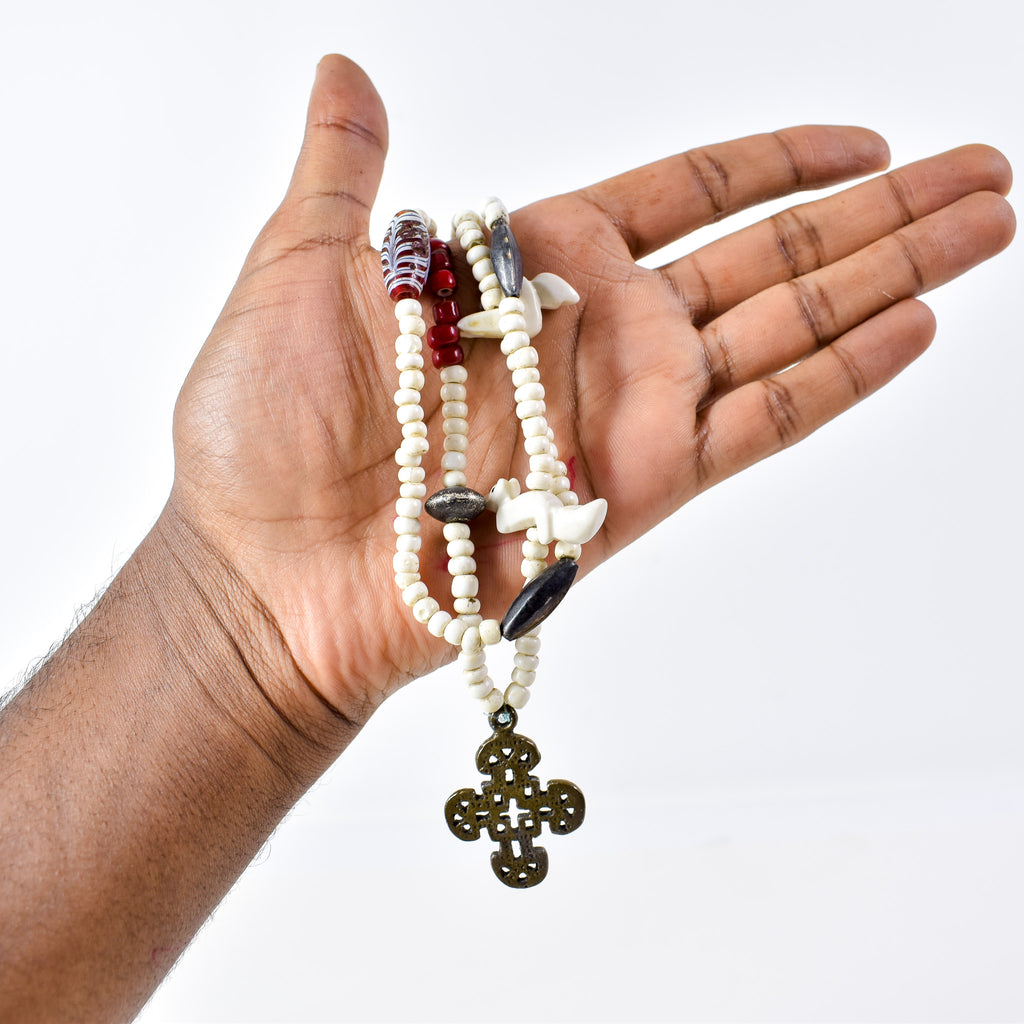 Venetian Trade Bead and Ethiopian Pendant Necklace Henry Collection 32 Inch