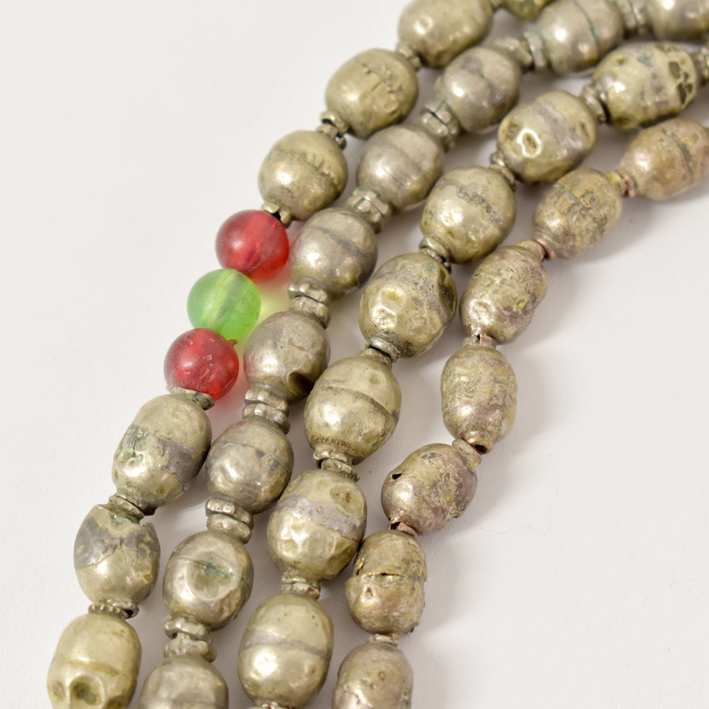 Four Assorted Ethiopian Silver Prayer Beads with Tassels 40 Inch