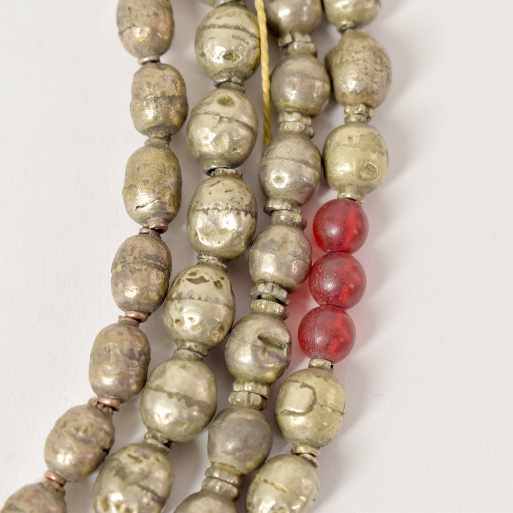 Four Assorted Ethiopian Silver Prayer Beads with Tassels 40 Inch