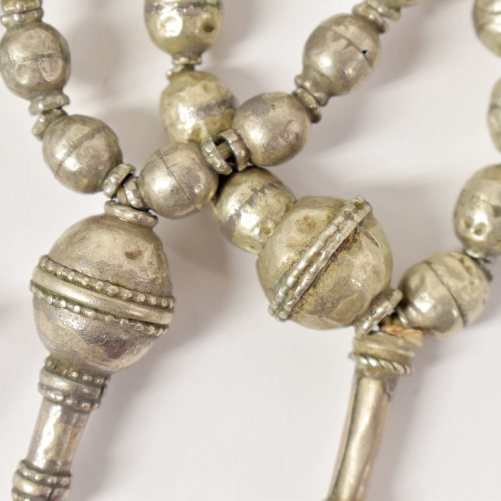 Four Assorted Ethiopian Silver Prayer Beads with Tassels 40 Inch