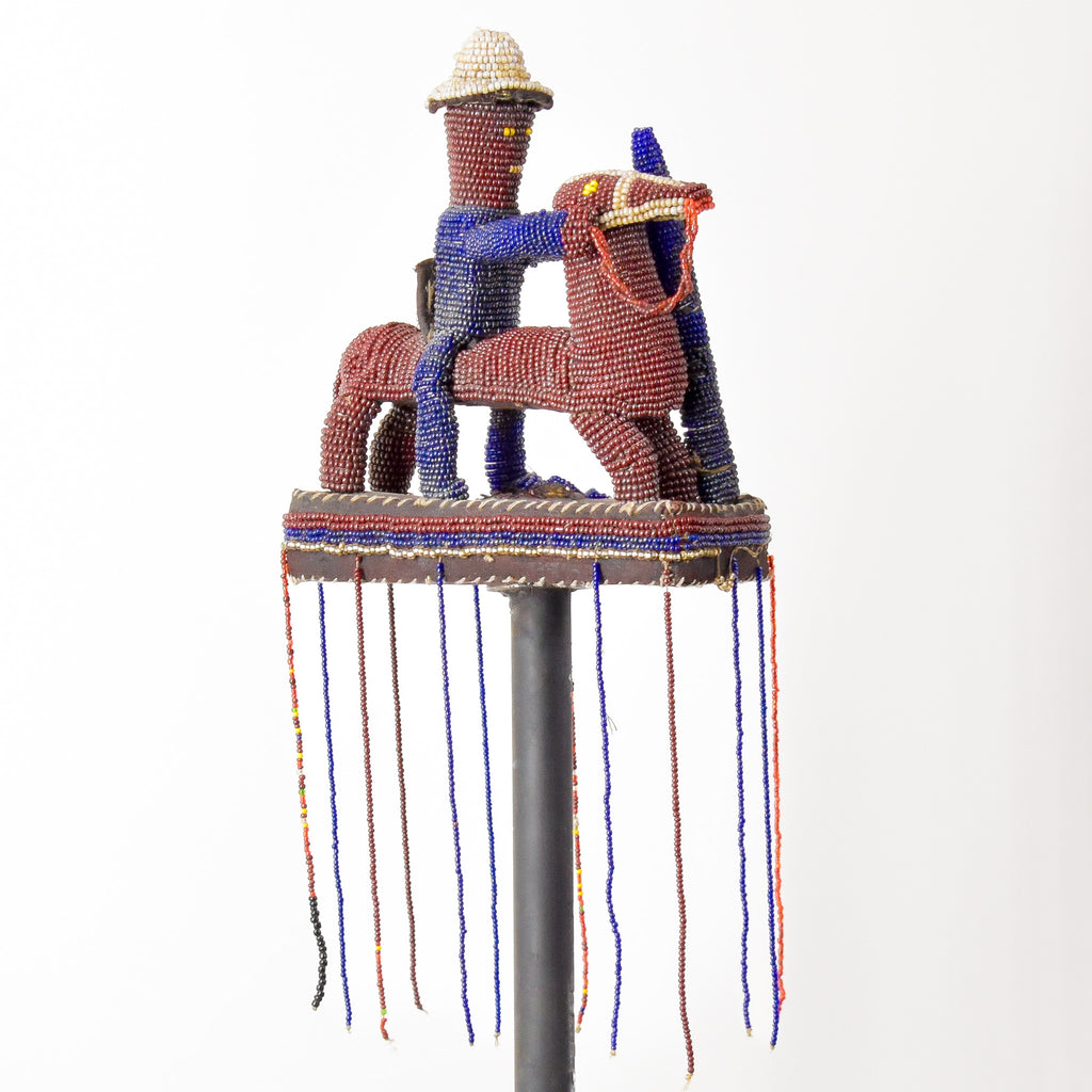 Yoruba Multicolor Beaded Man Riding Horse Nigeria