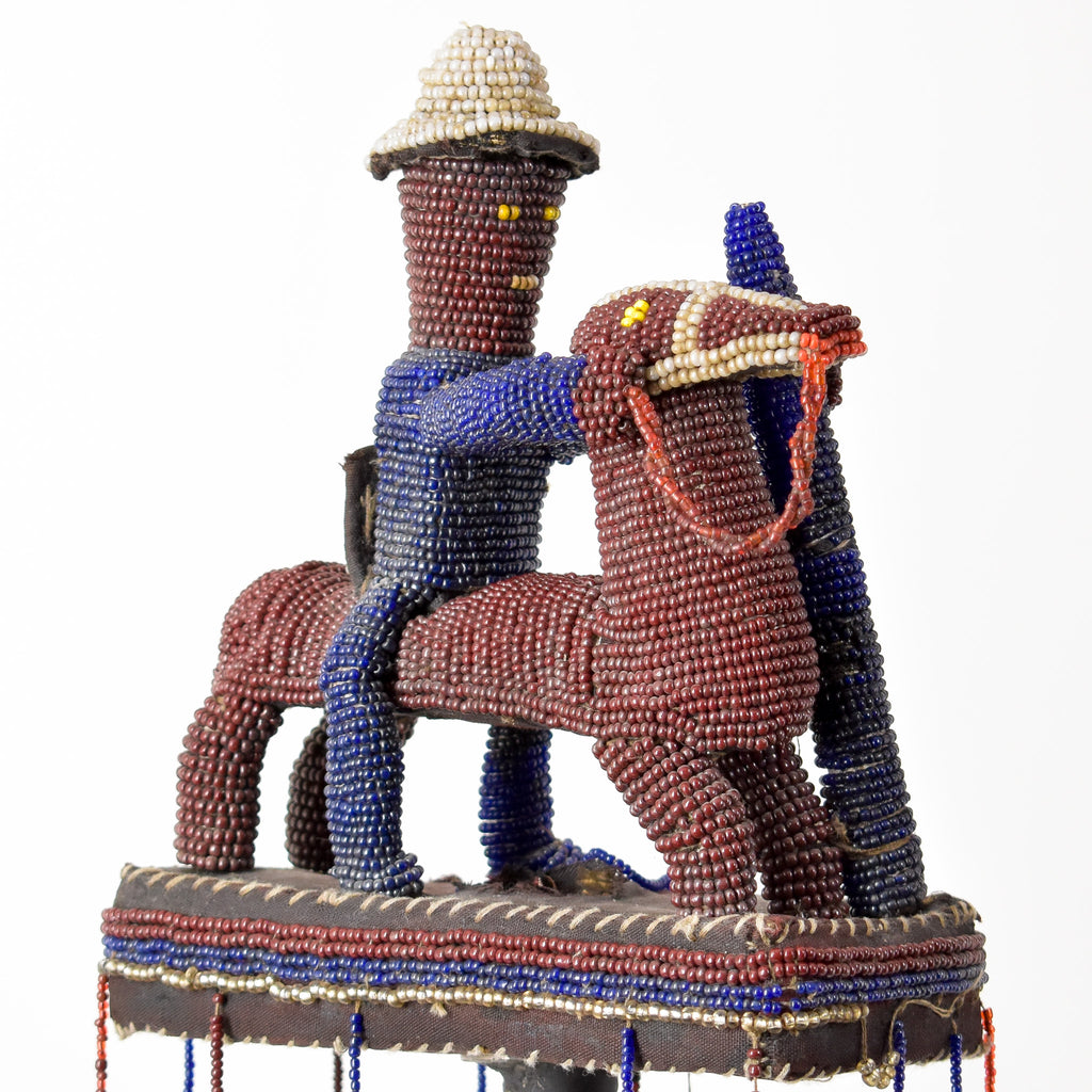 Yoruba Multicolor Beaded Man Riding Horse Nigeria