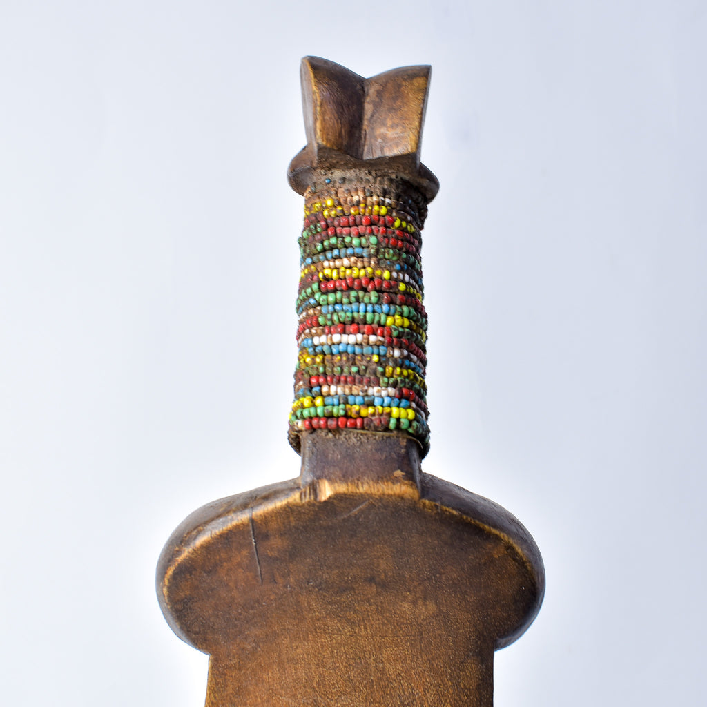 Nyamwezi Wooden Headrest with Glass Bead Decoration Tanzania