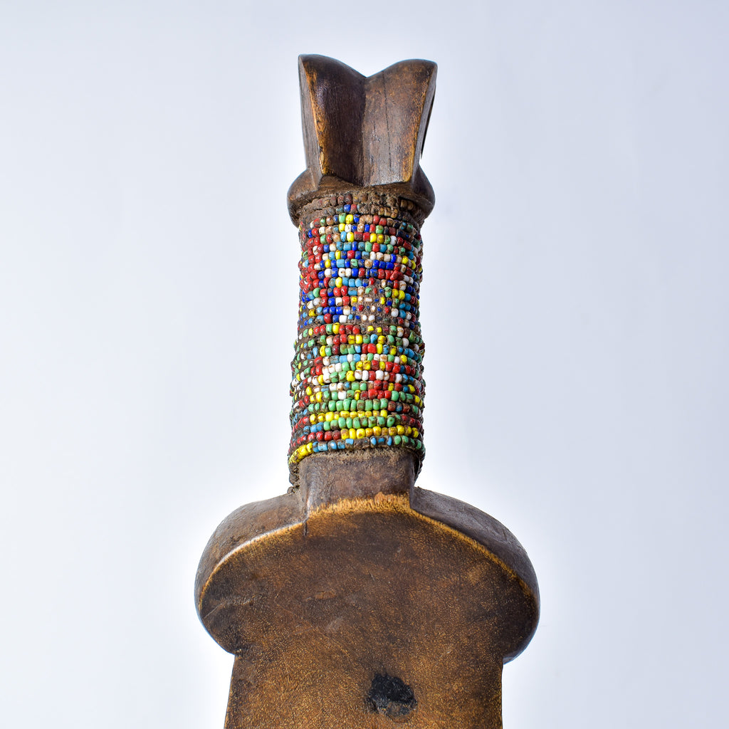 Nyamwezi Wooden Headrest with Glass Bead Decoration Tanzania