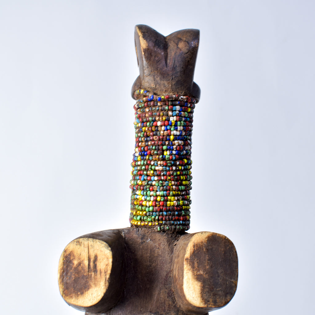 Nyamwezi Wooden Headrest with Glass Bead Decoration Tanzania
