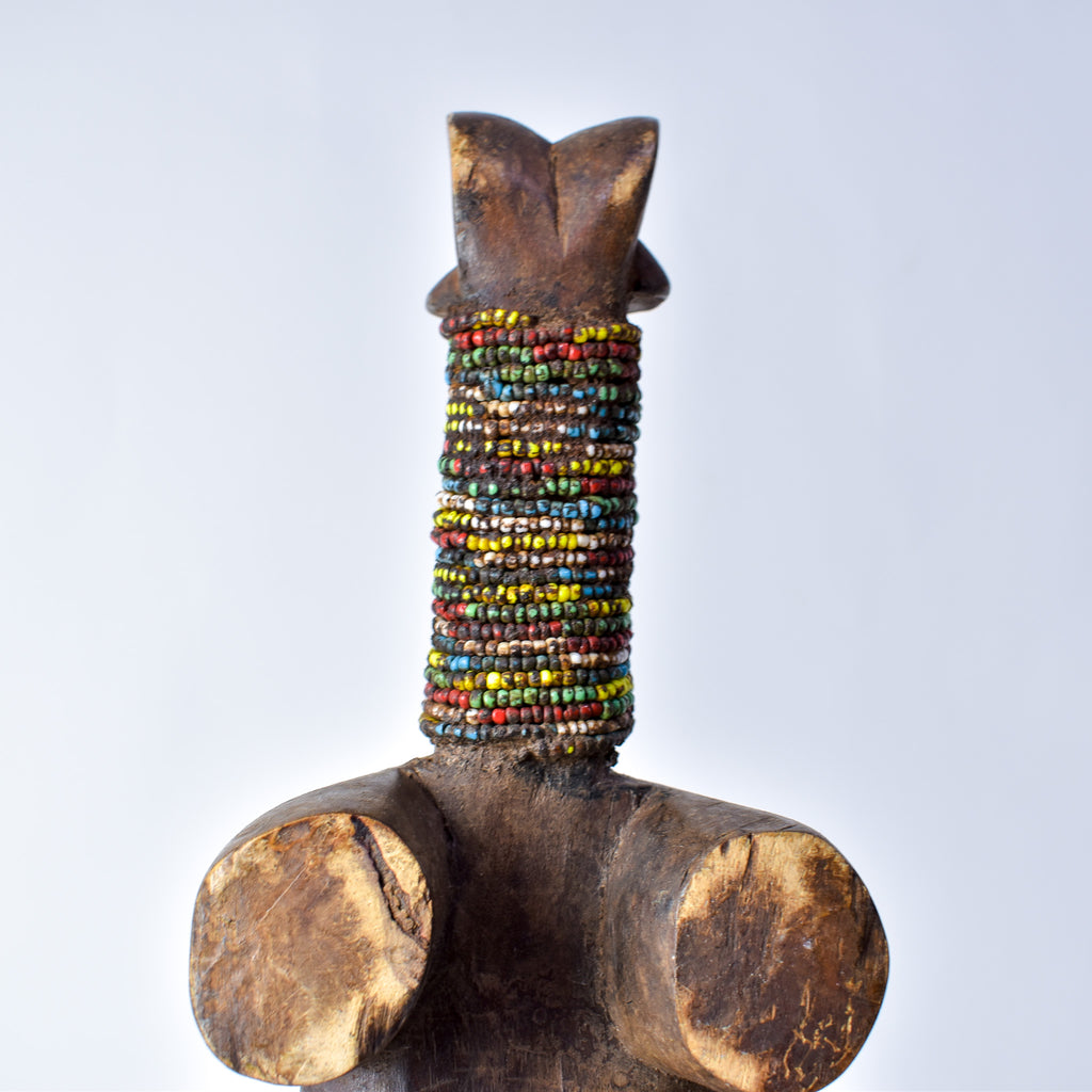 Nyamwezi Wooden Headrest with Glass Bead Decoration Tanzania