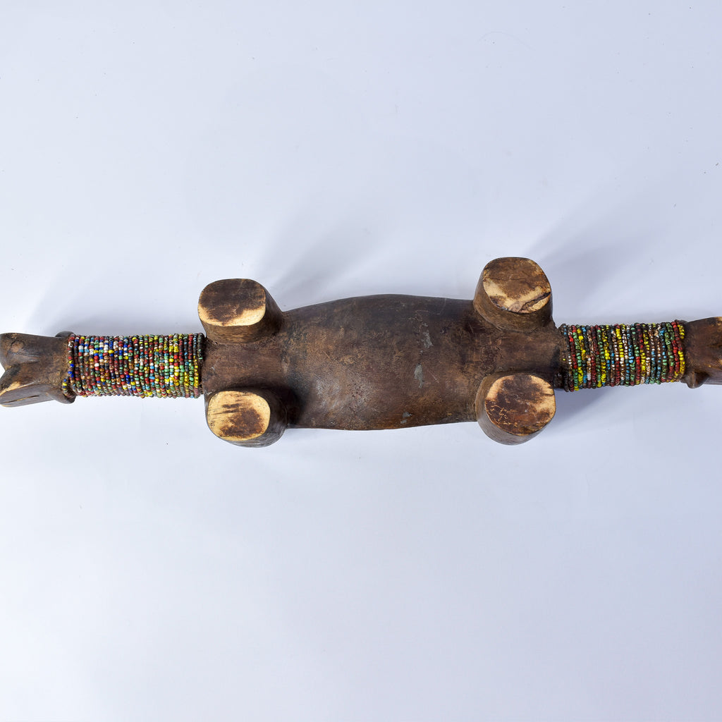 Nyamwezi Wooden Headrest with Glass Bead Decoration Tanzania