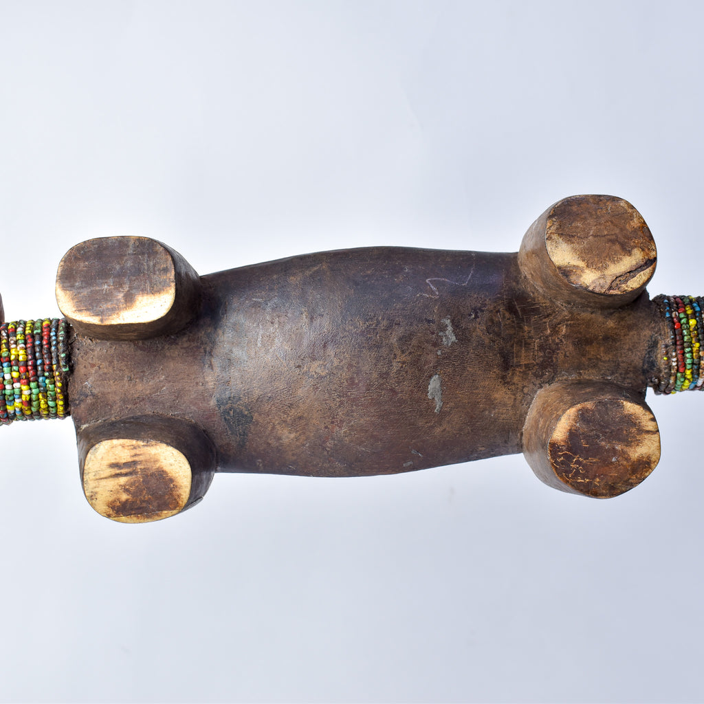 Nyamwezi Wooden Headrest with Glass Bead Decoration Tanzania