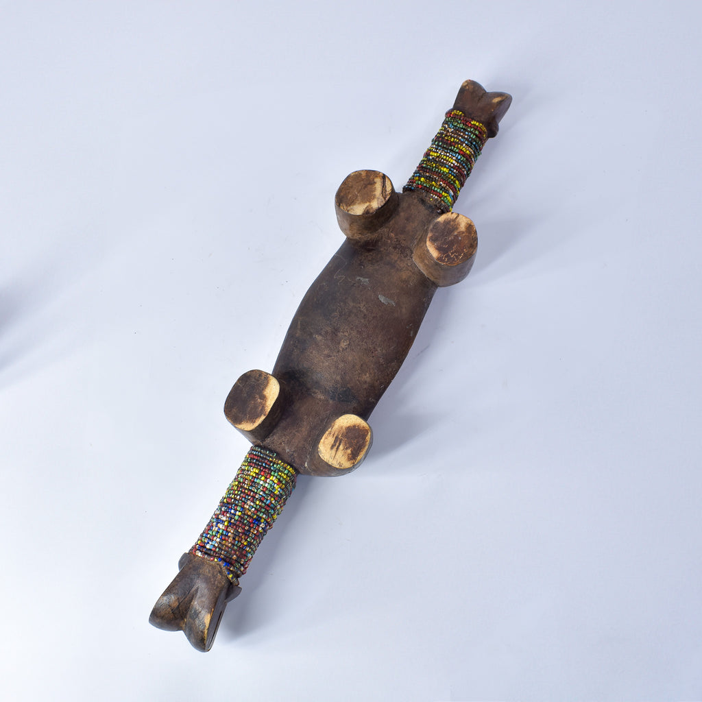 Nyamwezi Wooden Headrest with Glass Bead Decoration Tanzania
