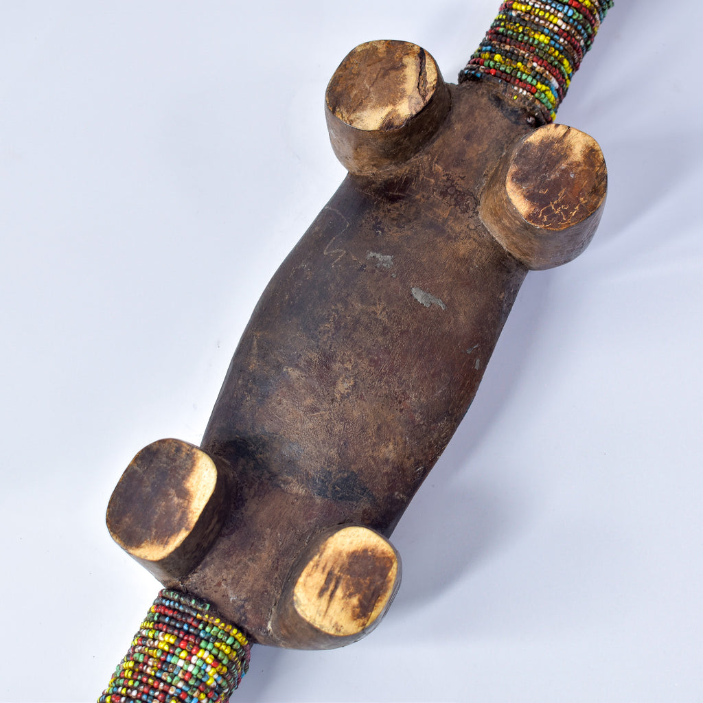 Nyamwezi Wooden Headrest with Glass Bead Decoration Tanzania