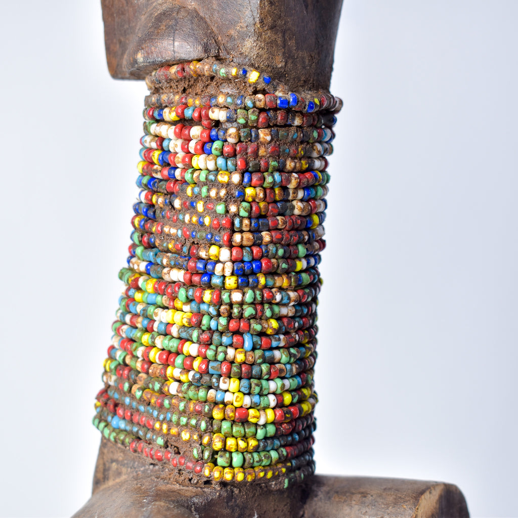 Nyamwezi Wooden Headrest with Glass Bead Decoration Tanzania