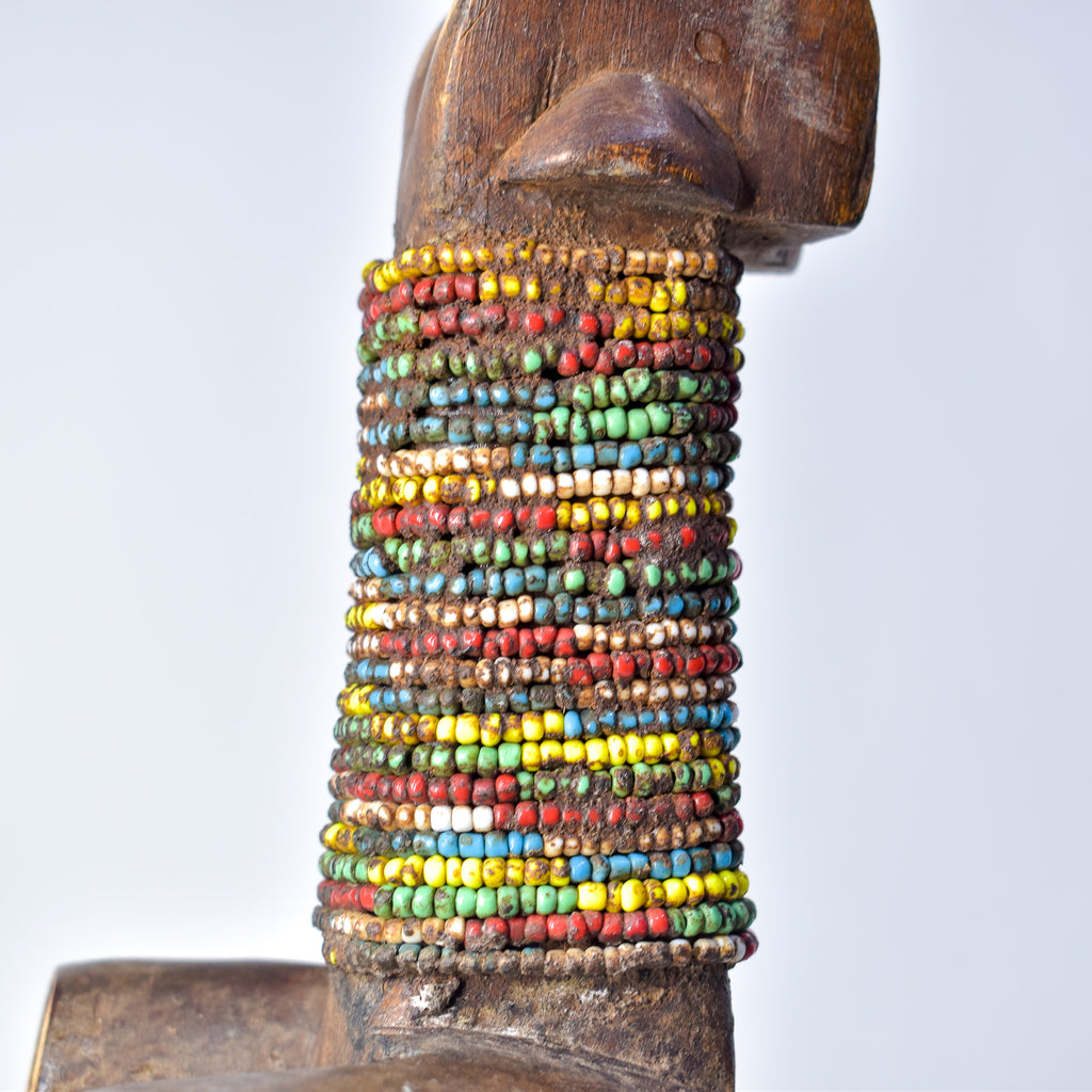 Nyamwezi Wooden Headrest with Glass Bead Decoration Tanzania