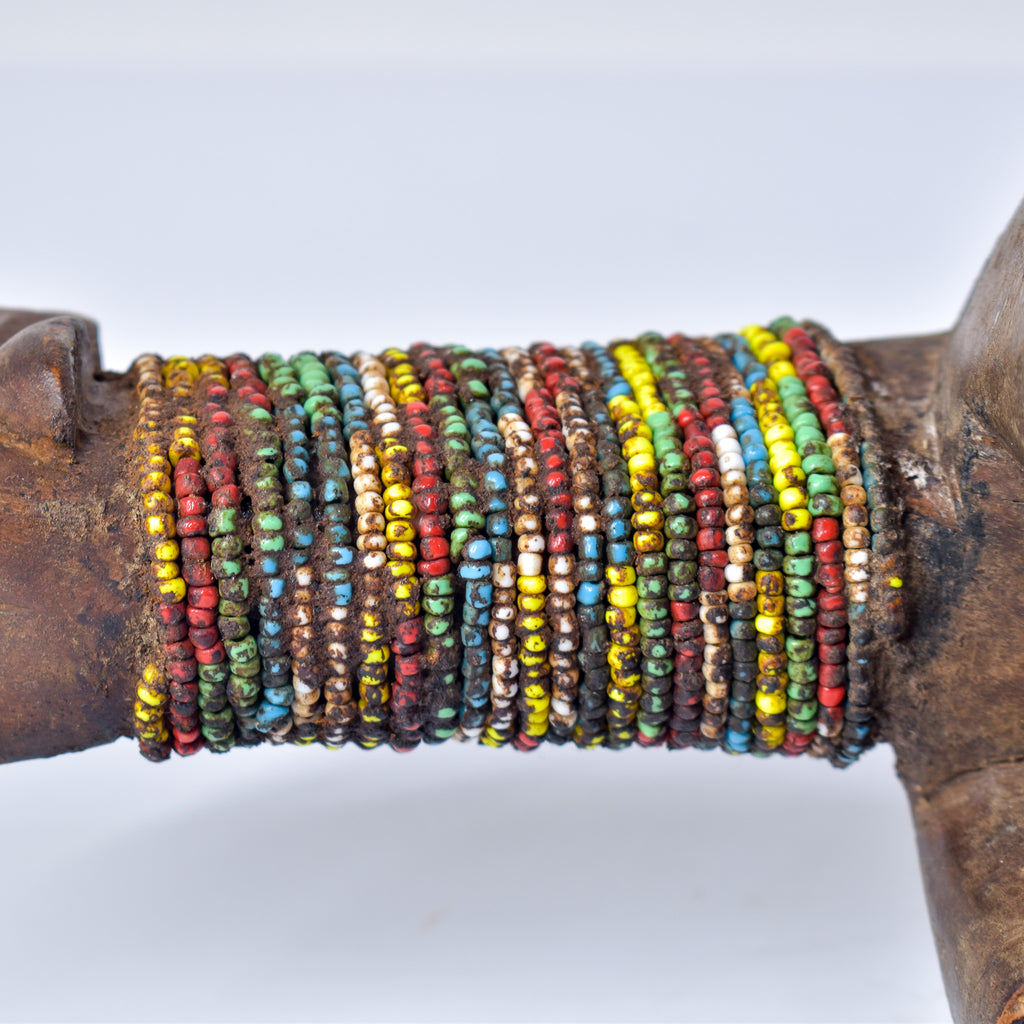 Nyamwezi Wooden Headrest with Glass Bead Decoration Tanzania