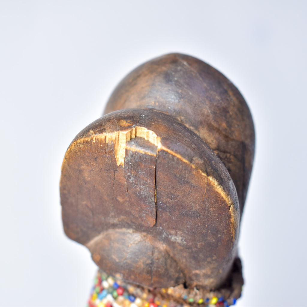 Nyamwezi Wooden Headrest with Glass Bead Decoration Tanzania