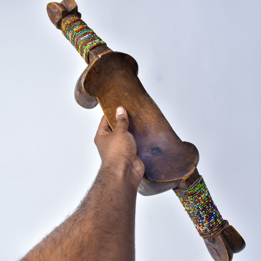 Nyamwezi Wooden Headrest with Glass Bead Decoration Tanzania