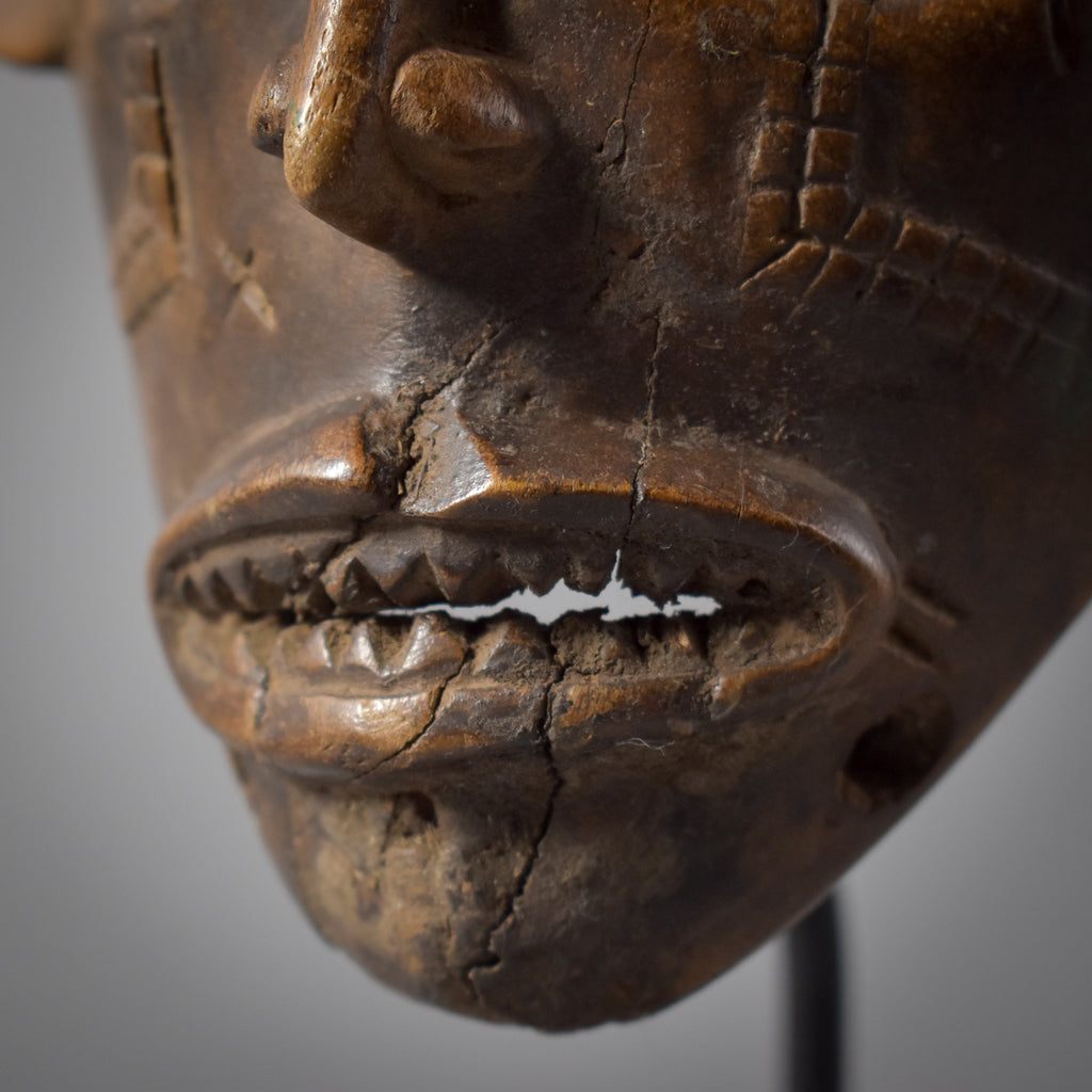 Chokwe Mwana Pwo Mask with Carved Headdress on Custom Stand Congo