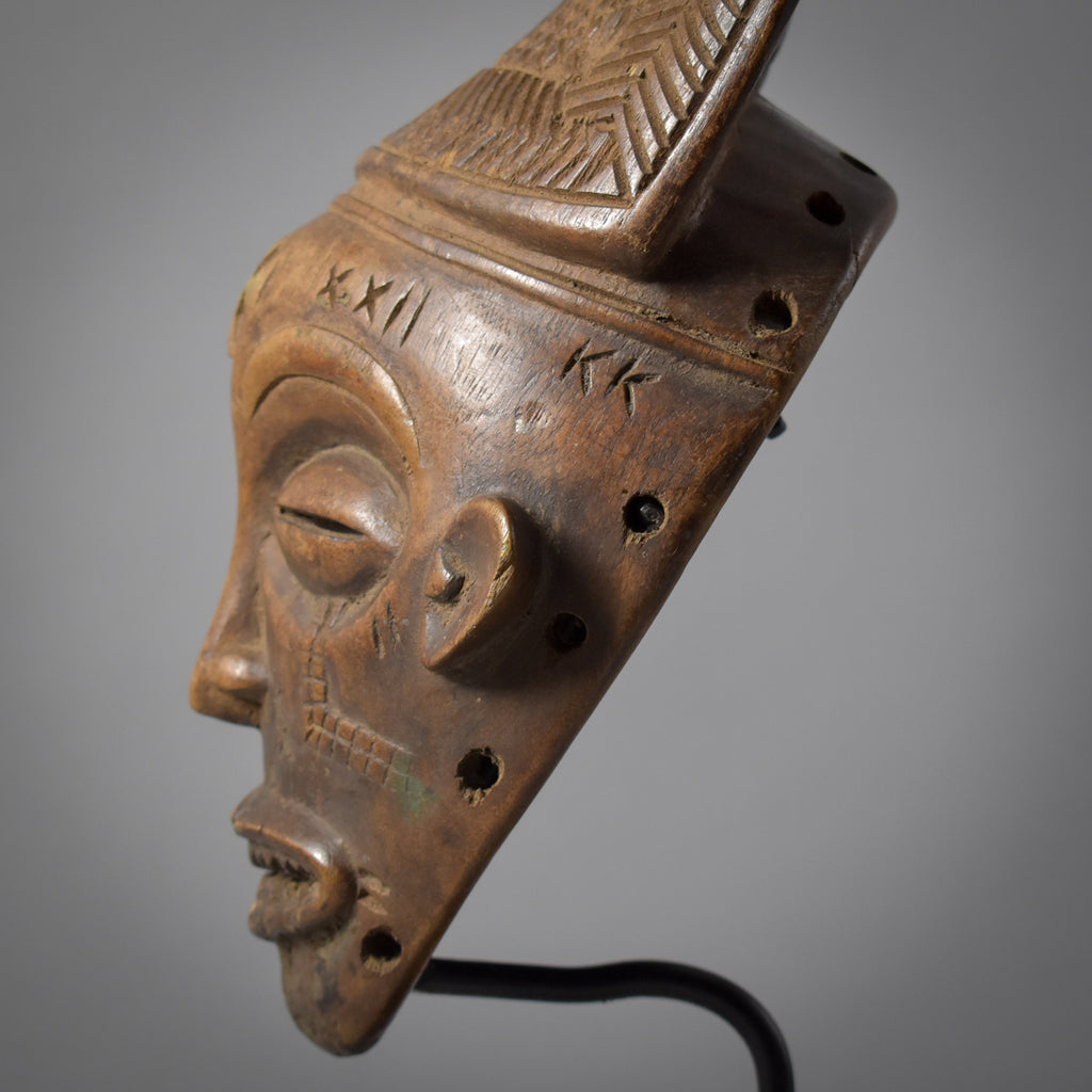 Chokwe Mwana Pwo Mask with Carved Headdress on Custom Stand Congo