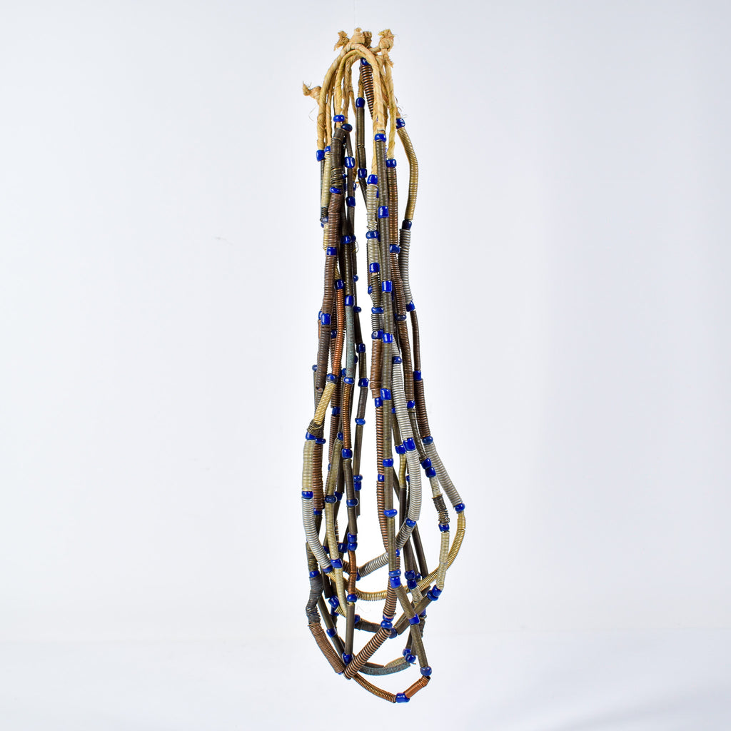 8 Strands Mixed Metal Coil and Blue Trade Bead Grab Bag Mali