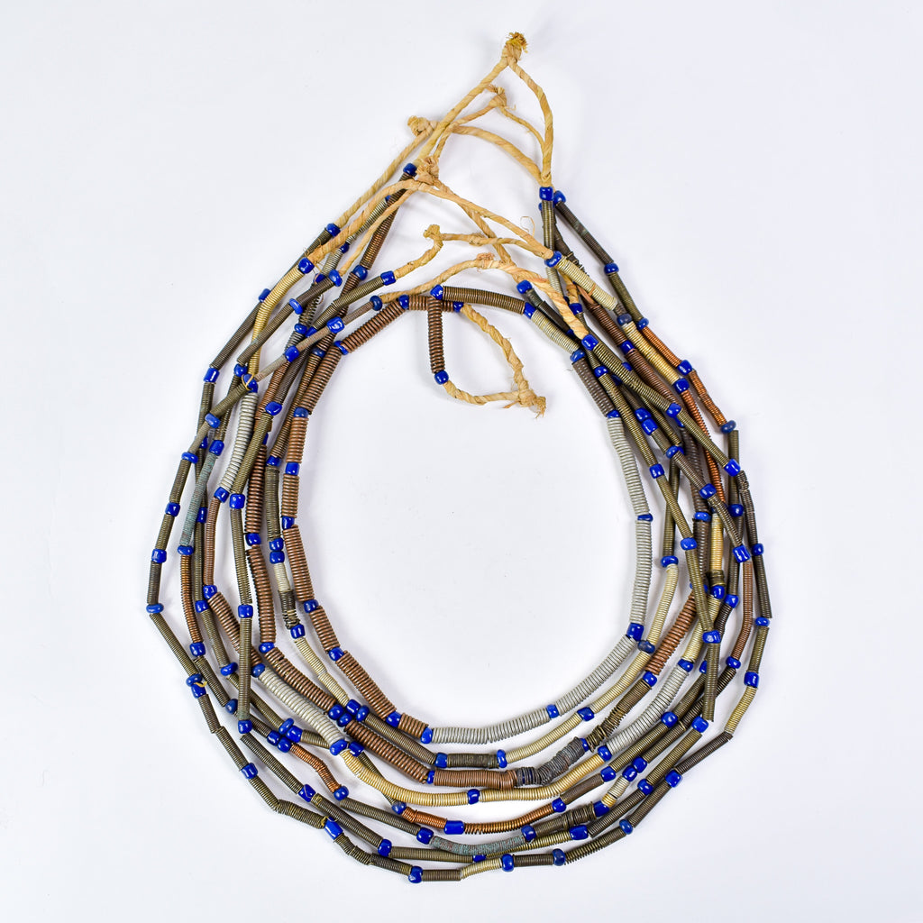 8 Strands Mixed Metal Coil and Blue Trade Bead Grab Bag Mali