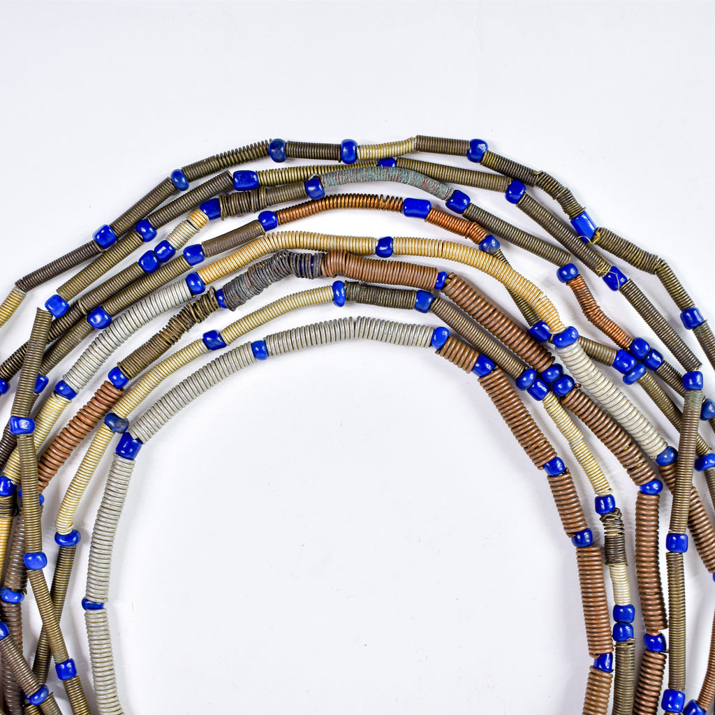 8 Strands Mixed Metal Coil and Blue Trade Bead Grab Bag Mali