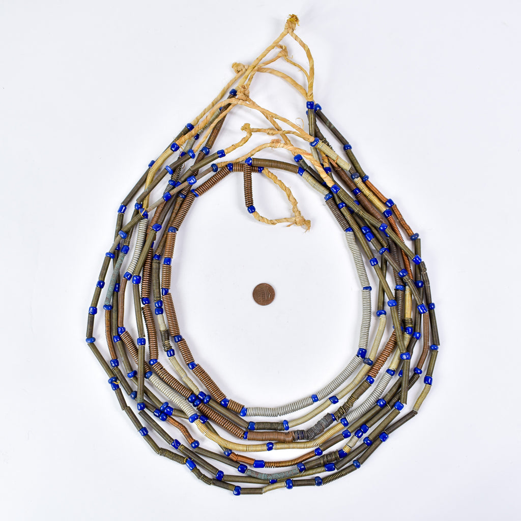 8 Strands Mixed Metal Coil and Blue Trade Bead Grab Bag Mali