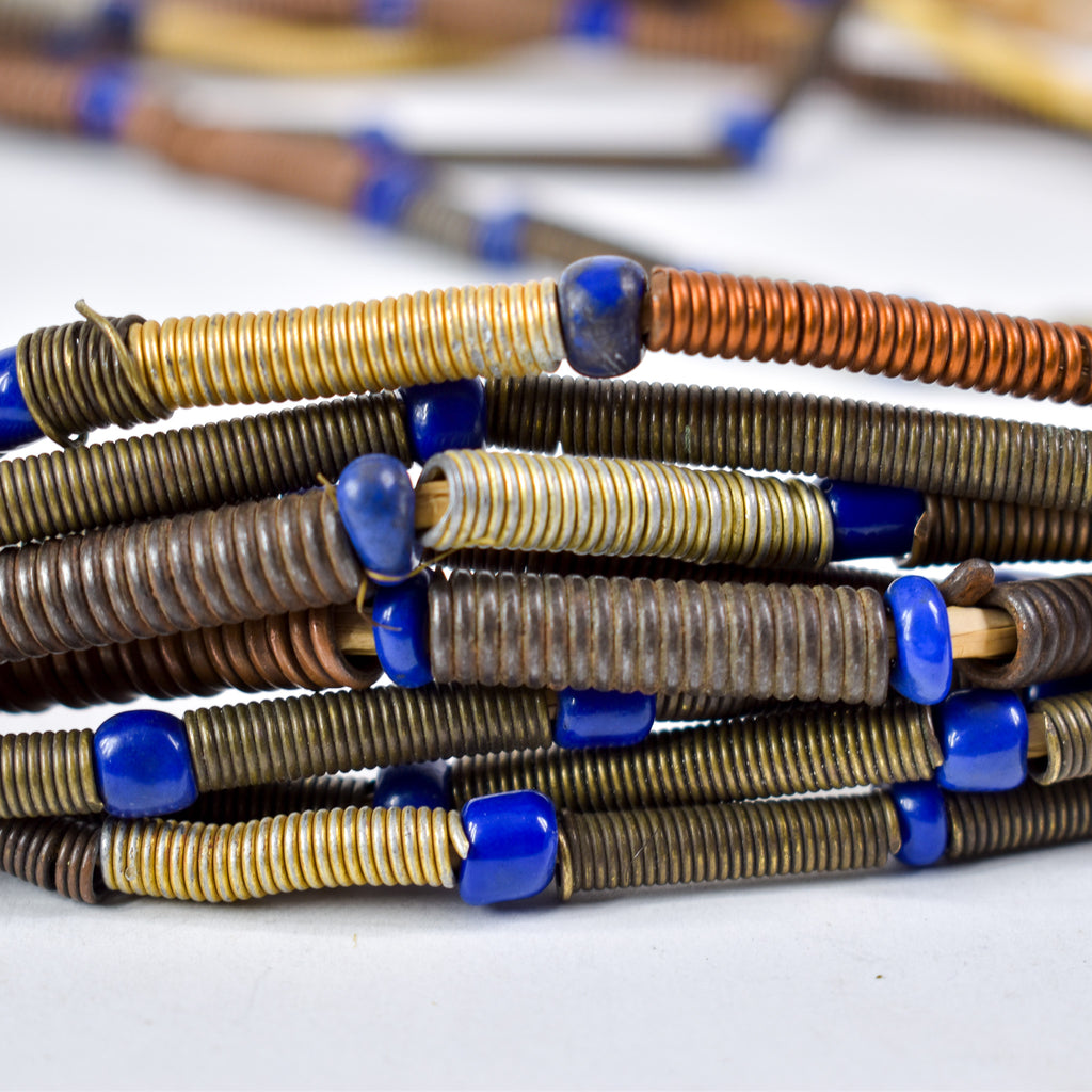 8 Strands Mixed Metal Coil and Blue Trade Bead Grab Bag Mali