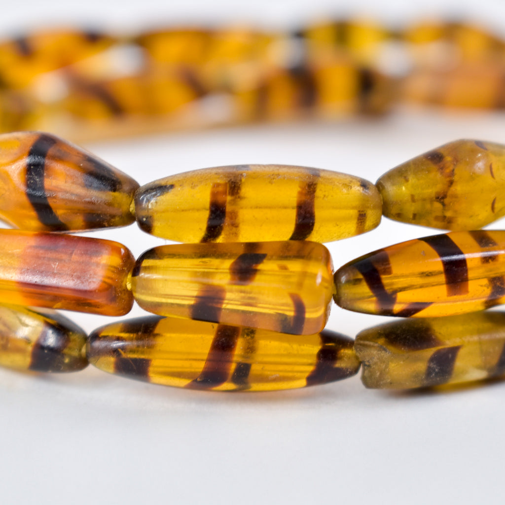Bohemian Faceted Brown Striped Trade Beads 32 Inch