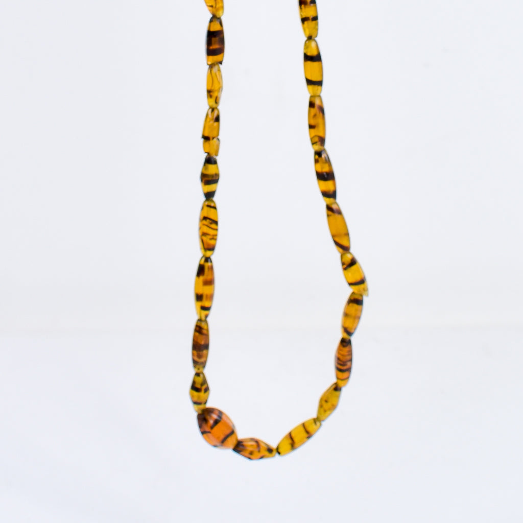 Bohemian Faceted Brown Striped Trade Beads 32 Inch