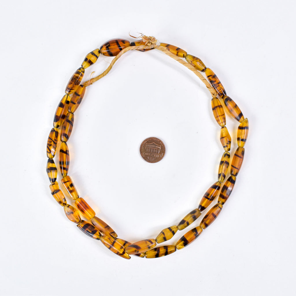 Bohemian Faceted Brown Striped Trade Beads 32 Inch