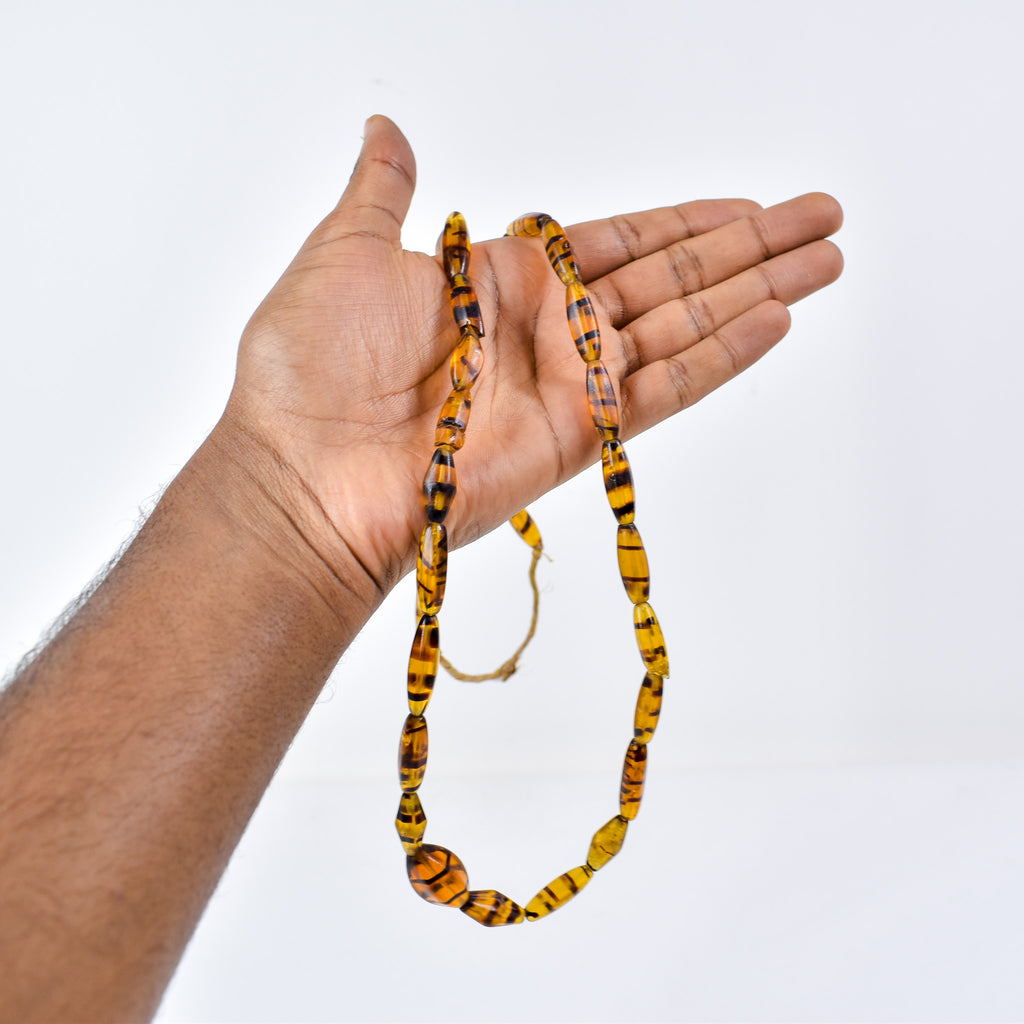 Bohemian Faceted Brown Striped Trade Beads 32 Inch