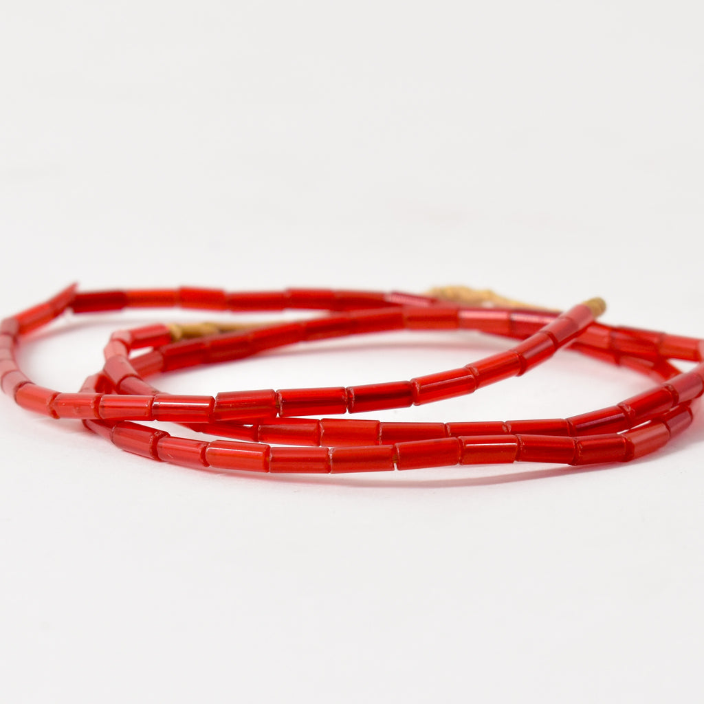 Red Translucent Flat Ended Cylinder Trade Beads