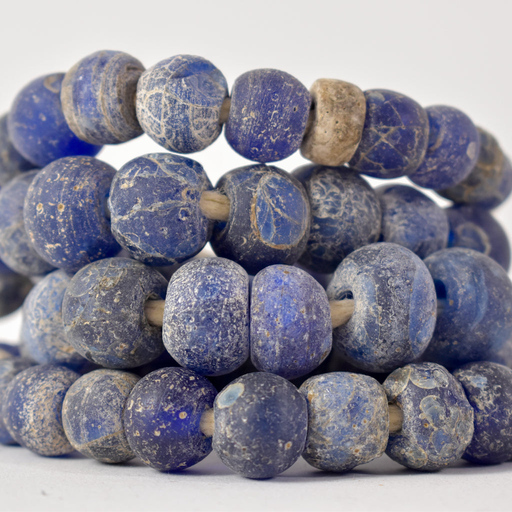 Blue Dogon Marvered Trade Beads 36 inch