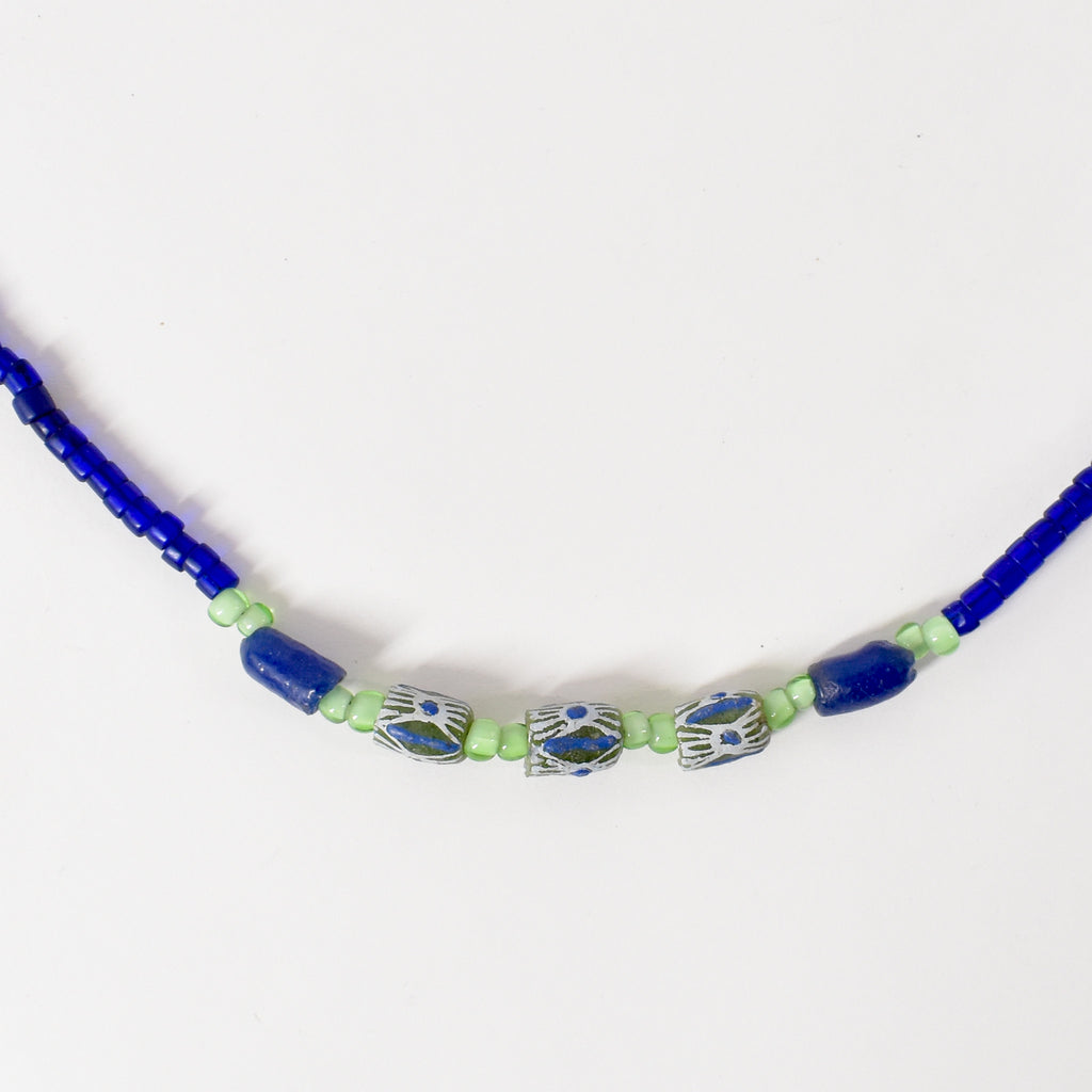 Blue and Green Handmade Trade Bead Necklace