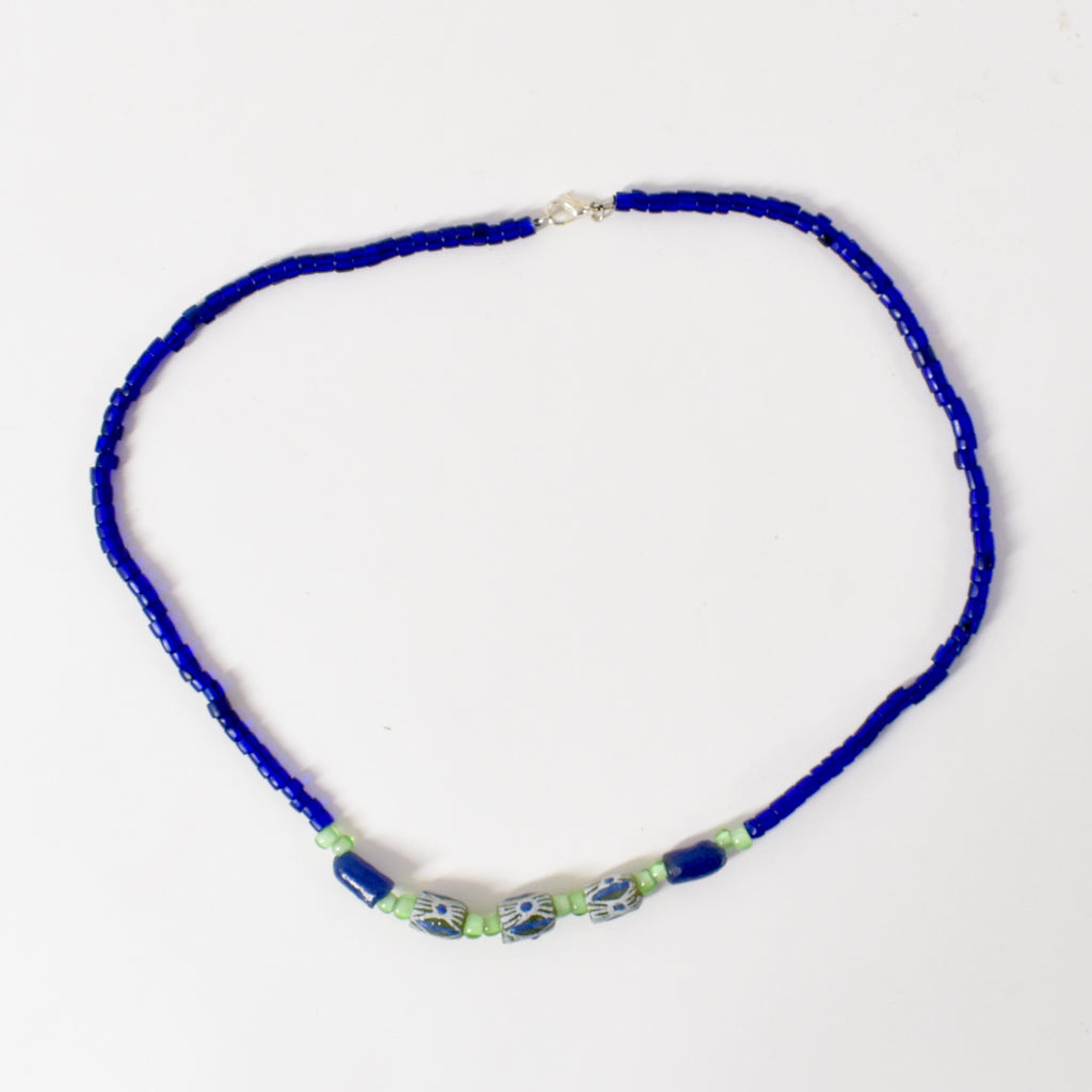 Blue and Green Handmade Trade Bead Necklace