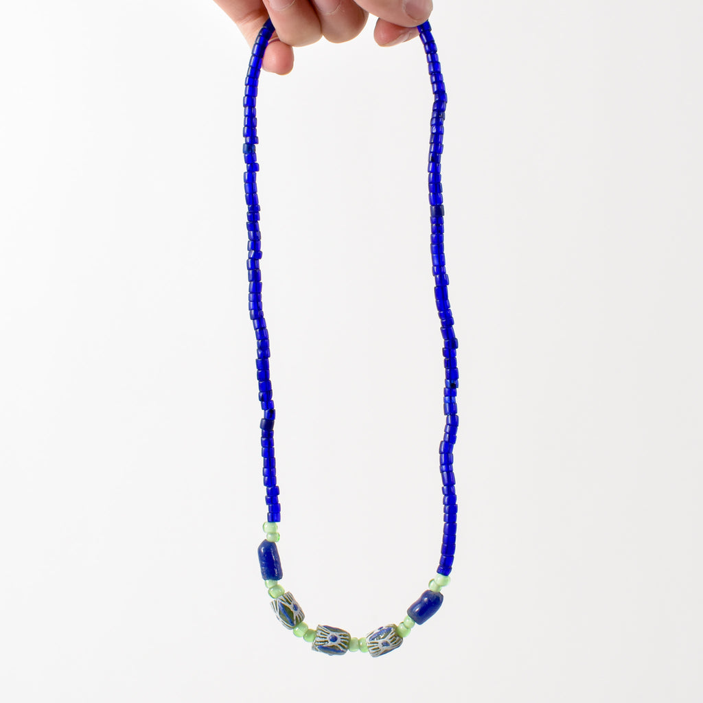 Blue and Green Handmade Trade Bead Necklace