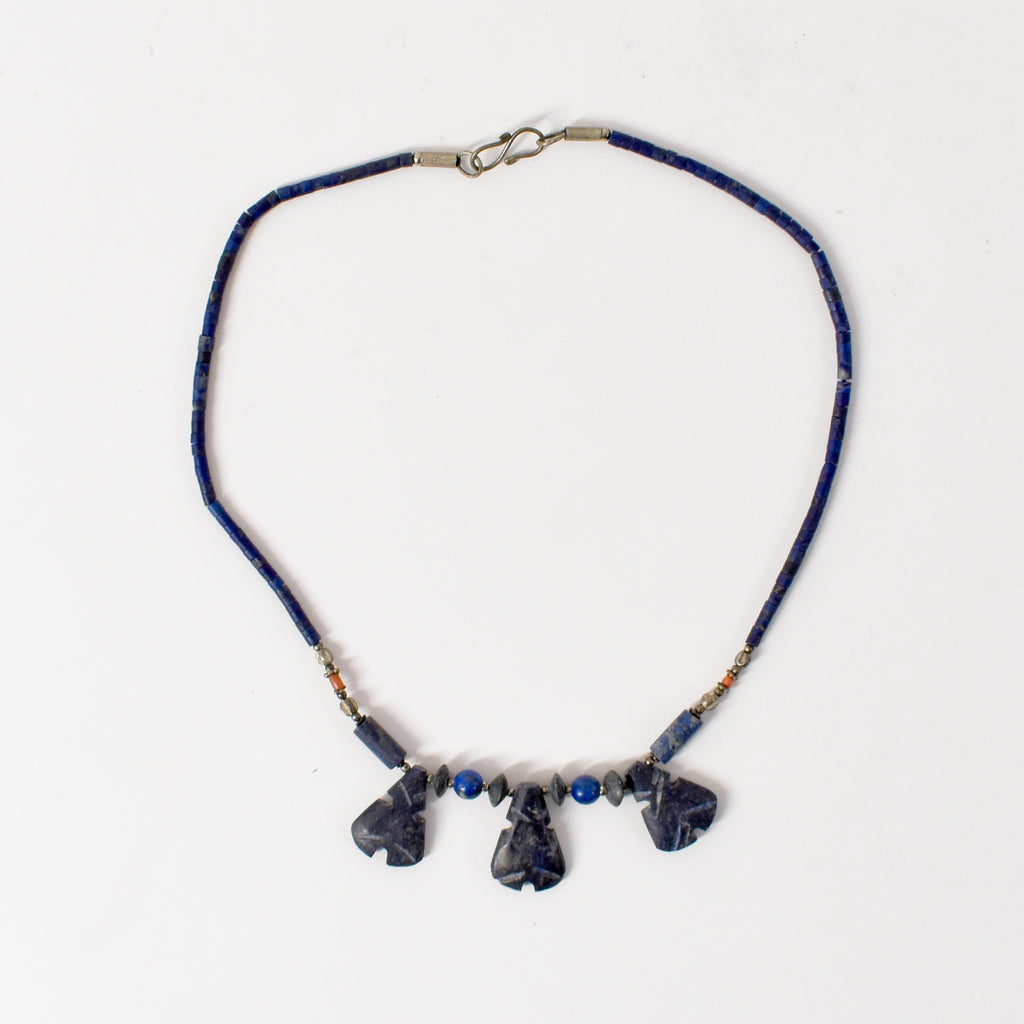 Lapis Stone and Silver Beaded Necklace Afghanistan