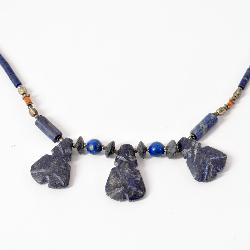 Lapis Stone and Silver Beaded Necklace Afghanistan