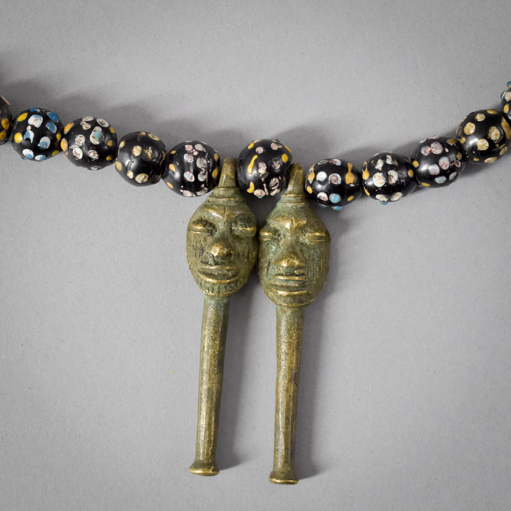 Skunk Raised Dot Black Venetian Trade Beads with Dogon Pendants Africa