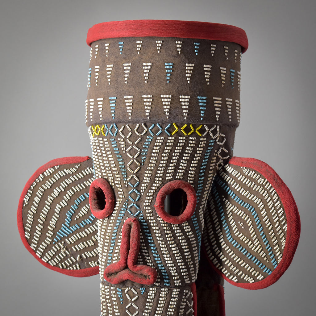 Bamileke Royal Aka Mbap Elephant Cloth Mask With Stand Cameroon Sidley Collection