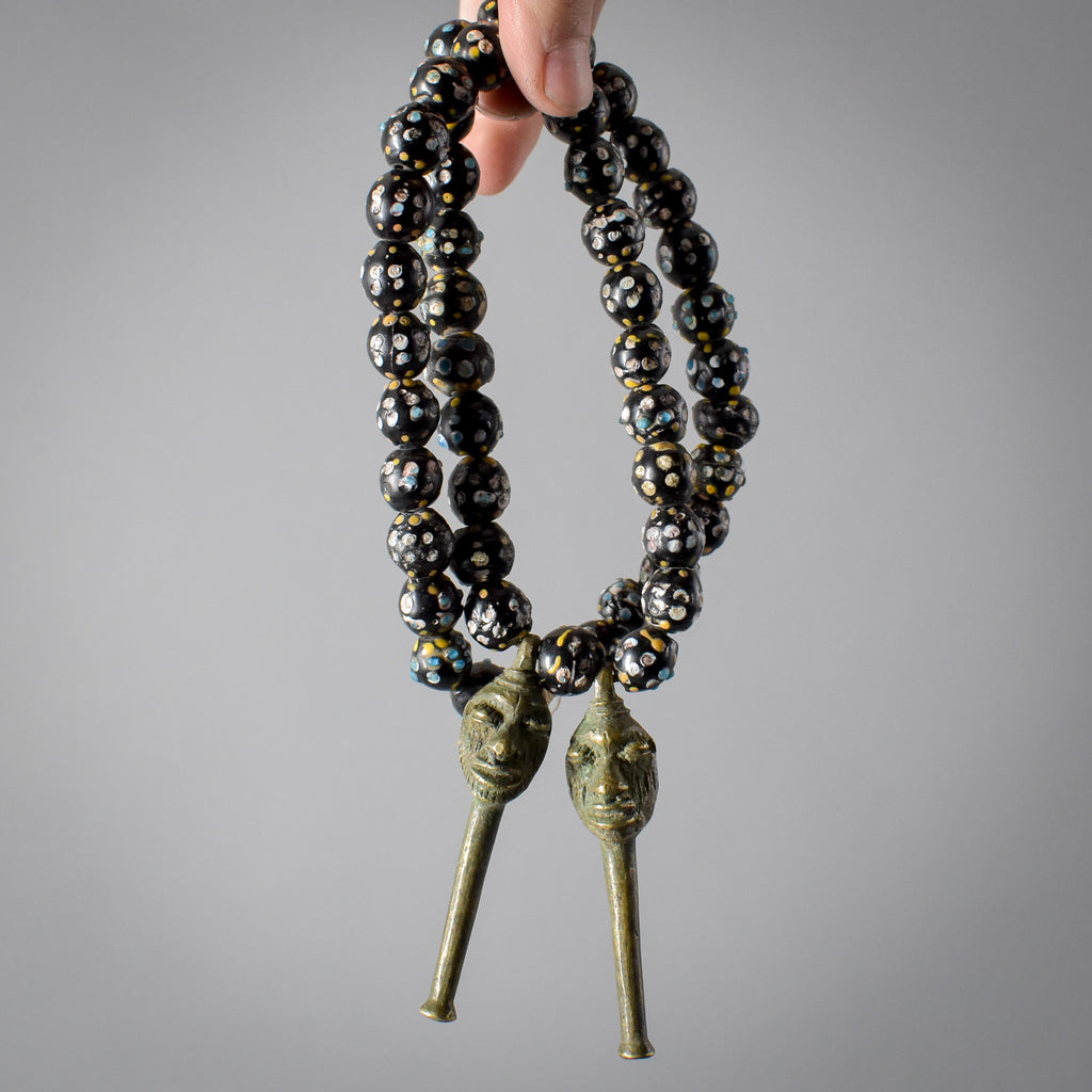 Skunk Raised Dot Black Venetian Trade Beads with Dogon Pendants Africa