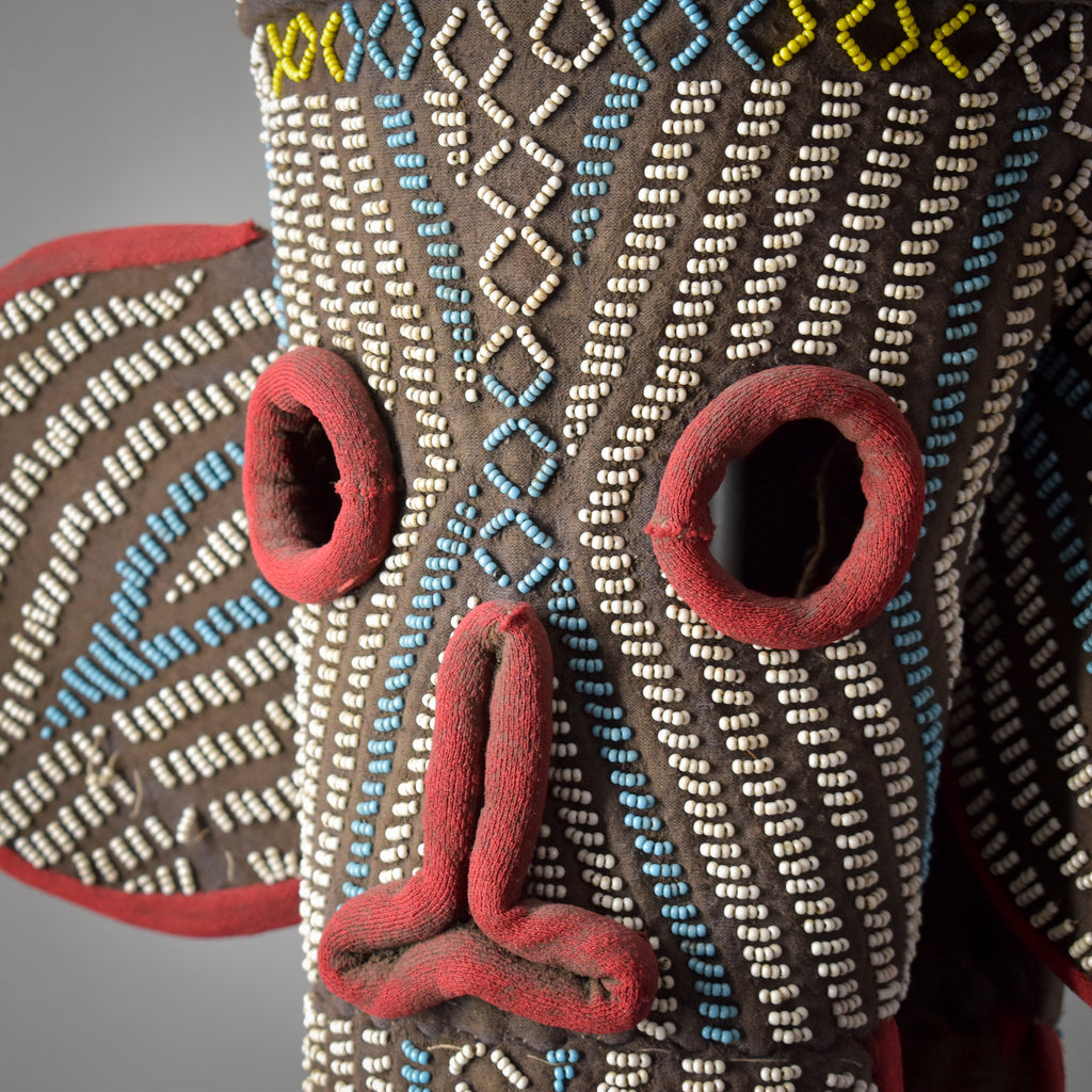 Bamileke Royal Aka Mbap Elephant Cloth Mask With Stand Cameroon Sidley Collection