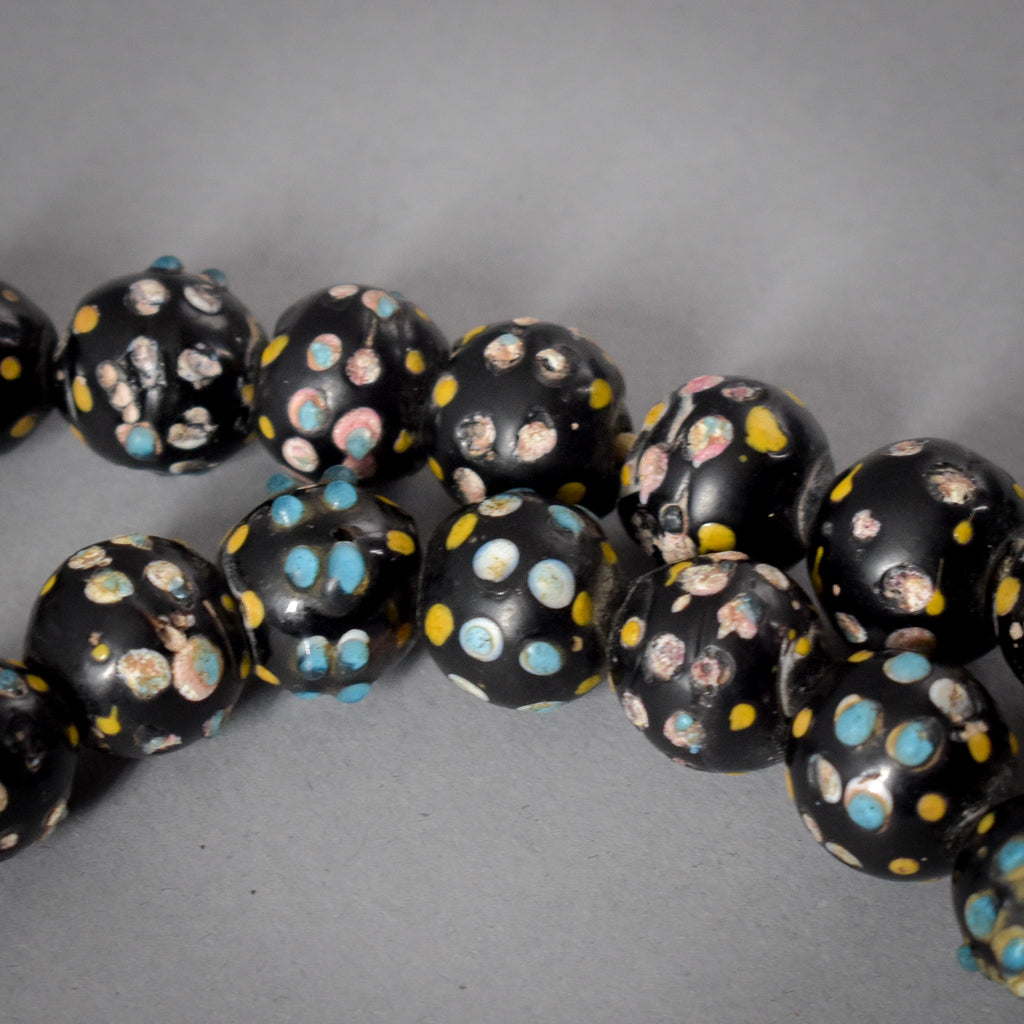 Skunk Raised Dot Black Venetian Trade Beads with Dogon Pendants Africa