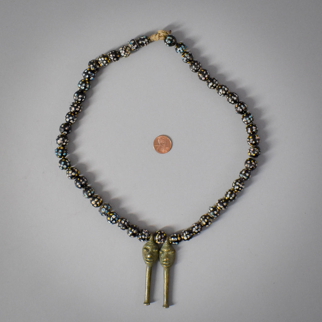 Skunk Raised Dot Black Venetian Trade Beads with Dogon Pendants Africa