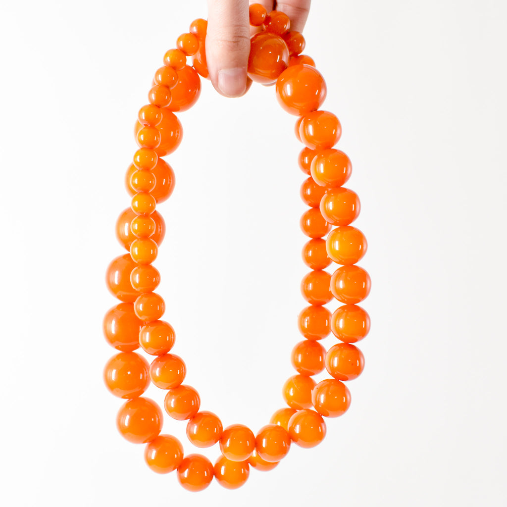 Orange Graduated Resin Beads Necklace Ruth Flynn Collection 33 Inch