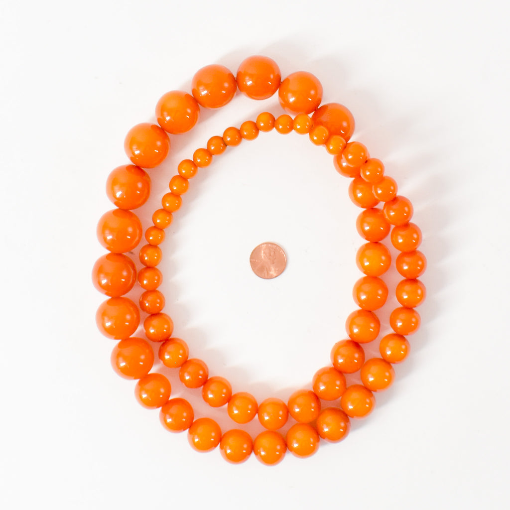 Orange Graduated Resin Beads Necklace Ruth Flynn Collection 33 Inch