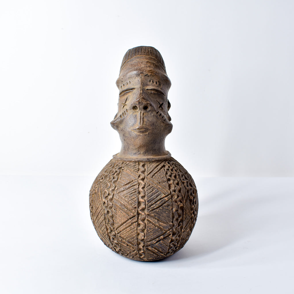Mangbetu Figure Burial Clay Vessel Congo