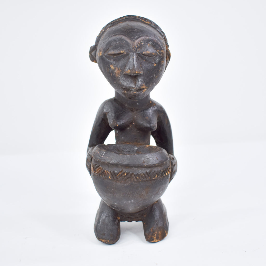 Luba Kneeling Female Figure with Bowl Congo