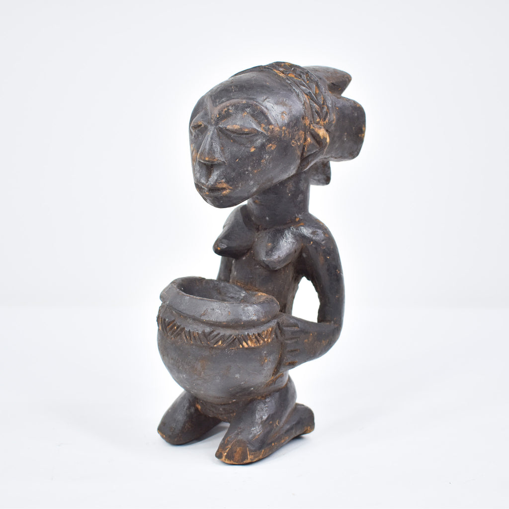 Luba Kneeling Female Figure with Bowl Congo