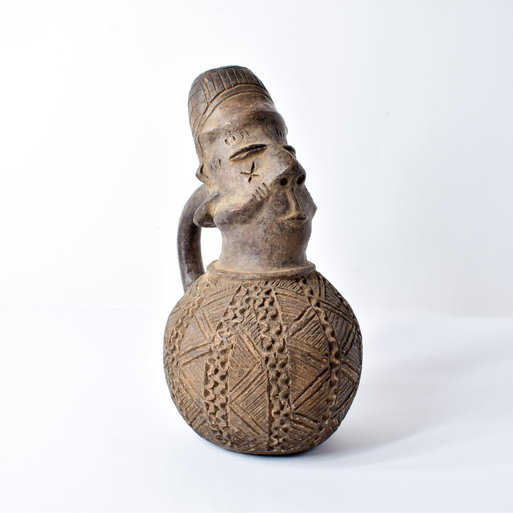 Mangbetu Figure Burial Clay Vessel Congo
